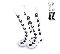 POWER BEAST Calcetines Deportivos Kettlebell,Calcetines Divertidos, Deporte, Transpirables, Termoregulador, para Running, Cross Training, Gym, Halterofilia, Unisex, Hombre y Mujer. (L/XL, BLANCO)