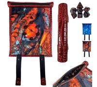 POWER BEAST Dungeon 2 en 1 Bolsa para Dados Dragon + Tablero y Bandeja rol Enrollable + Juego de 7 Dados rol, D&D, Juegos de Mesa, Dungeons and Dragons, Dragones y Mazmorras, DND, RPG. (DRAGONFUEGO)