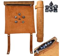 POWER BEAST Dungeon 2 en 1 Bolsa para Dados + Tablero y Bandeja rol Enrollable + Juego de 7 Dados rol, D&D, Dungeons and Dragons, Dragones y Mazmorras, DND, Juegos de rol y Mesa. (Marron)