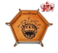Power Beast Dungeon Tablero y Bandeja Rol Beholder + Juego de 7 Dados, D&D, Tapete para Dados, Dungeons and Dragons, Dragones y Mazmorras, DND, Poliedricos, Dungeon Master
