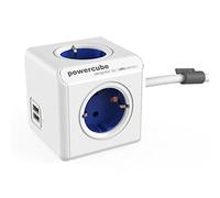 Power Cube Allocacoc 1402BL/DEEUPC PowerCube Extended Regleta de 4 Tomas de Corriente, Cable de 1.5 Metros, 2 USB y Kit de Soporte para Fijar en Mesa, Color Azul, 250 V