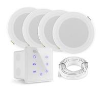 Power Dynamics A100B + 4 Altavoces IPX5 - Kit Sonido Bluetooth Empotrado para baño con Pantalla táctil, USB, microSD, Mando, 160W, Clase D, Compatible con Exteriores y Zonas húmedas