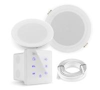 Power Dynamics A50B Altavoces Empotrables IPX5 - Kit de Sonido para Baño con Amplificador de Pared Bluetooth MP3 USB microSD Control Remoto Ideal para Piscinas Saunas Exteriores Cubiertos