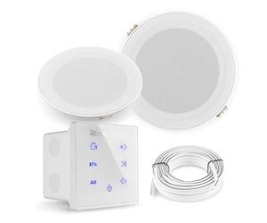 Power Dynamics A50B Altavoces Empotrables IPX5 - Kit de Sonido para Baño con Amplificador de Pared Bluetooth MP3 USB microSD Control Remoto Ideal para Piscinas Saunas Exteriores Cubiertos