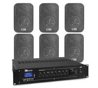 Power Dynamics BC30V + PRM60 - Juego de Altavoces Resistentes IPX5 con Amplificador 100V Bluetooth, USB y SD. Sonido de Calidad para Interiores y Exteriores en comercios, terrazas y oficinas.