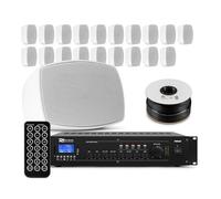 Power Dynamics BHW30WH + PRM240 + RX12 - Pack Sonido con 20 Altavoces de 100V / 240W, 4 Zonas, Bluetooth, Cable 100m, Sistema Audio instalación Comercial, terraza,Restaurante, etc, Color Blanco