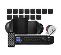 Power Dynamics BSX30B + PRM120 + RX22 - Sistema Sonido 100V con 16 Altavoces 2.5" 30W, Amplificador 120W, Bluetooth, MP3 y Cable 100m para megafonía e Hilo Musical Profesional, Color Negro