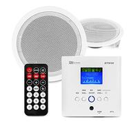 Power Dynamics BTW30SET - Sistema de Audio de Pared con Dos Altavoces de Techo de 5", Cable de 5 Metros, 15 vatios, Blanco, fácil instalación, sintonizador FM y Puerto USB, Amplificador de Clase D
