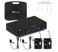 Power Dynamics D220B - Sistema Dual de micrófonos inalámbricos, True Diversity, UHF 823-832 MHz, Doble micrófono bodypack con Solapa y Diadema, 80 Canales, Salidas XLR y Jack 6,3 mm, Estuche Incluido