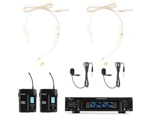 Power Dynamics D220B - Sistema Dual de micrófonos inalámbricos, True Diversity, UHF 823-832 MHz, Doble micrófono bodypack con Solapa y Diadema, 80 Canales, Salidas XLR y Jack 6,3 mm, Estuche Incluido