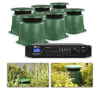 Power Dynamics GS530 + PRM240 - Pack de 6 Altavoces de jardín 100V 30W con Amplificador Bluetooth 240W 4 Zonas IP45 cableado Completo Sonido 360 Grados terraza SPA Restaurante Exterior