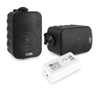 Power Dynamics - Pack de 2 Altavoces BGO30, 60W, 2 Vías, IPX5, Bass Reflex y Soportes | Amplificador BT10 con Bluetooth, 2x15W, Conexión Inalámbrica, Cable Incluidos, Ideal Interior y Exterior