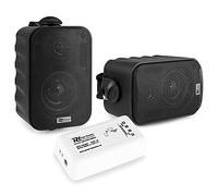 Power Dynamics- Pack de 2 Altavoces BGO30 Negros con Amplificador BT10 Bluetooth, Resistente a la Intemperie, 60W, Estéreo, Soportes de Montaje, Cable 10m, Ideal Interior y Exterior.