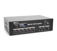 Power Dynamics PBA120 Amplificador de línea 100V 120W | Reproducción desde USB, SD o radio FM, ecualizador integrado, múltiples entradas de audio y micrófono.