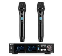 Power Dynamics PD522 Sistema inalámbrico UHF con 2 micrófonos | 2 micrófonos UHF, 100 canales, baterías recargables, salida XLR profesional