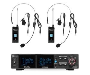 Power Dynamics PD522B - Sistema microfonía UHF Profesional con 2 petacas, Diadema y Solapa, 100 Canales, Receptor con Salida XLR, baterías Recargables, Montaje en Rack, sin Licencia