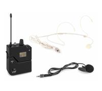 Power Dynamics PD632BP Transmisor de petaca UHF | 20 canales UHF, selección IR, incluye diadema y solapa, pantalla integrada