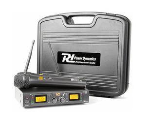 Power Dynamics PD781 2 Micrófonos inalámbrico de 8 Canales UHF con indicador LCD, Receptor con Doble Antena en la Parte Posterior, Preparado para instalación en Racks de 19", Ideal para Voz