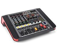 Power Dynamics PDM-M404A - Mesa de mezclas de 4 canales con amplificador | Amplificador integrado, receptor Bluetooth y reproductor MP3, salidas balanceadas XLR y Speakon, para DJ y eventos