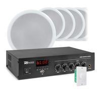 Power Dynamics PDM45 - Amplificador PA con 10 altavoces de techo Bluetooth, 5 pulgadas, 60 W, con sistema de sonido Bluetooth 100 con cable de altavoz, altavoz empotrable en techo para música de fondo