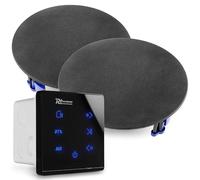 Power Dynamics Powerline A50B - Pack con Amplificador de Pared con Panel táctil, Bluetooth 5.0 y Reproductor MP3 USB/Micro SD, 2 Altavoces de Techo Negros 6,5" y Cables de 10 m incluidos