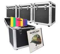 Power Dynamics RC100 Juego 4 Estuches para Vinilos 12" Negros Capacidad +300 LPs Apilables Portátiles con Tapa Extraíble Protección para Coleccionistas y DJs