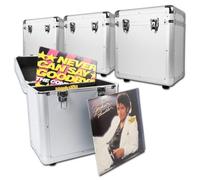 Power Dynamics RC80 Set de 4 Estuches Plateados para vinilos LP de 12", Capacidad para más de 240 Discos, diseño apilable, Interior Acolchado, Tapa Desmontable y Transporte Seguro