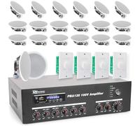 Power Dynamics - Sistema de Sonido 100V con 20 Altavoces de Techo CSPB5 de 6W, Amplificador PBA120 de 120W con Bluetooth, USB y FM, Control de Volumen por Zonas y 100m de Cable para fácil instalación