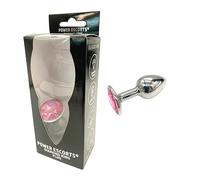 Power Escorts - BR137S - Diamond King Small - Butt Plug - 7,2 × 3,2 CM / 2,8 × 1,26 Inch - Silver/Pink Stone