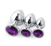 Power Escorts - BR138 - Diamond King Starter 3-Pack - S, M y L - Silver/Purple Stone - Individual Packed en neutral vinyl bag and than plastic bag neutral for 3 pack
