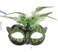 Power Escorts Luxury Venetian Mask Green WIth Big Feather