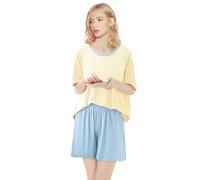 Power Flower Conjunto de Pijama para Mujer, Top de Manga Corta y Pantalones Cortos, Set de 2 Piezas Loungewear con Bolsillos, Ropa de Dormir Cómoda (LY196-Yellow,S-M)