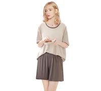 Power Flower Conjunto de Pijama para Mujer, Top de Manga Corta y Pantalones Cortos, Set de 2 Piezas Loungewear con Bolsillos, Ropa de Dormir Cómoda (LY196-Khaki,L-XL)