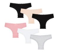 POWER FLOWER Pack de 6 Braguitas brasileñas de Encaje para Mujer Hipster Cheeky de algodón Brasileño Ropa Interior para Mujer S-XL (S-M, 60044)