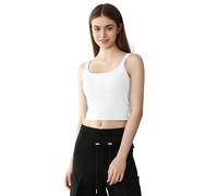 Power Flower Top Corto Acolchado para Mujer de Punto Acanalado con Sostén Integrado - Sujetador de Yoga y Entrenamiento Acolchado, Sujetador de Descanso (LY187-White, L-XL)