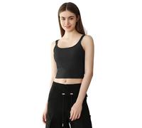 Power Flower Top Corto Acolchado para Mujer de Punto Acanalado con Sostén Integrado - Sujetador de Yoga y Entrenamiento Acolchado, Sujetador de Descanso (LY187-Black, L-XL)