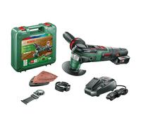 Bosch AdvancedMulti 18 - Multiherramienta a batería con maletín (1 batería 18V, cargador, plato lijador delta, set de hojas de lija, 2x hojas de sierra, empuñadura adicional, Sistema 18 V, 2,5 Ah)