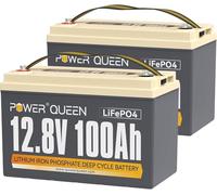 Power Queen 2Piezas 12.8V 100Ah Batería LiFePO4 con 100A BMS,Bbatería de Litio 2560Wh,de 4000 a 15000 Ciclos,Soporte en Serie/Paralelo,Utilizado Para el Sistema Solar Doméstico,RV,Vida Fuera de la Red