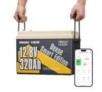 Power Queen Batería LiFePO4 12V 320Ah Mini Litio 189mm Autocaravana Camper | BMS 200A & Protección Baja Temperatura,Hasta 15000 Ciclos,Energía de 4096Wh Ideal para Placa solar,Barco y Off-Grid