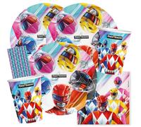 Power Rangers - Juego de 36 platos de papel, vasos y servilletas + 8 pajitas para cumpleaños infantiles