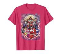 Power Rangers Mighty Morphin' Megazord Starry Night Poster Camiseta, Hombre, Rojo Jaspeado, XL