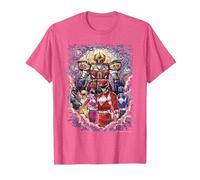 Power Rangers Mighty Morphin' Megazord Starry Night Poster Camiseta, Hombre, Rosa Jaspeado, S