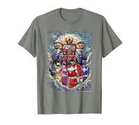 Power Rangers Mighty Morphin' Megazord Starry Night Poster Camiseta, Hombre, Verde Militar Jaspeado, L