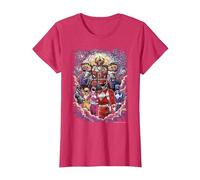 Power Rangers Mighty Morphin' Megazord Starry Night Poster Camiseta, Mujer, Rojo Jaspeado, XS