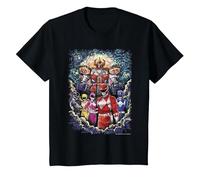 Power Rangers Mighty Morphin' Megazord Starry Night Poster Camiseta, Niños, Negro, 12 años
