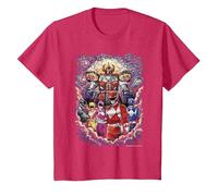Power Rangers Mighty Morphin' Megazord Starry Night Poster Camiseta, Niños, Rojo Jaspeado, 3 años