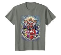 Power Rangers Mighty Morphin' Megazord Starry Night Poster Camiseta, Niños, Verde Militar Jaspeado, 2 años
