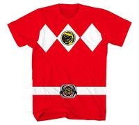 Power Rangers Mighty Morphin Rojo Azul Amarillo Rosa Verde Negro Azul Juvenil Armadura Traje Camiseta, Rojo, X-Large