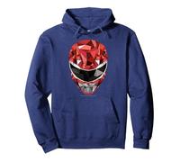 Power Rangers Red Ranger Polygon Helmet Sudadera con Capucha, Unisex para Adultos, Azul Marino, L