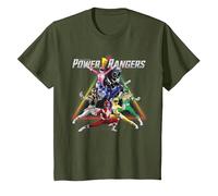 Power Rangers Triangle Group Shot Camiseta, Niños, Verde Oliva, 12 años